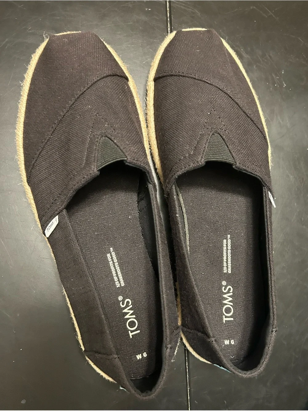 NWOT Toms Black Canvas Espadrille-Style Slip-Ons